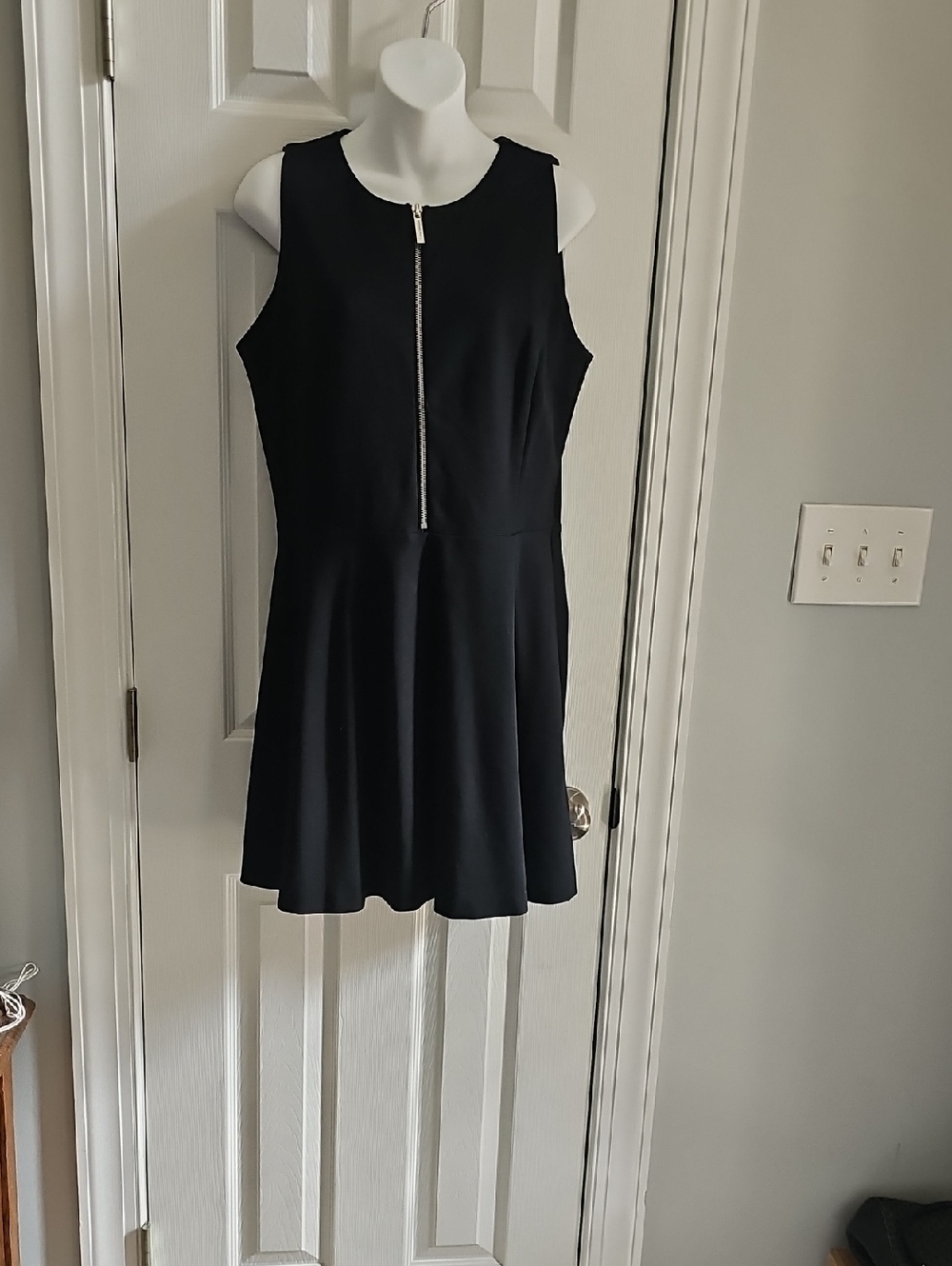 Michael Kors Black Sleeveless Zip-Front Skater Mini Dress
